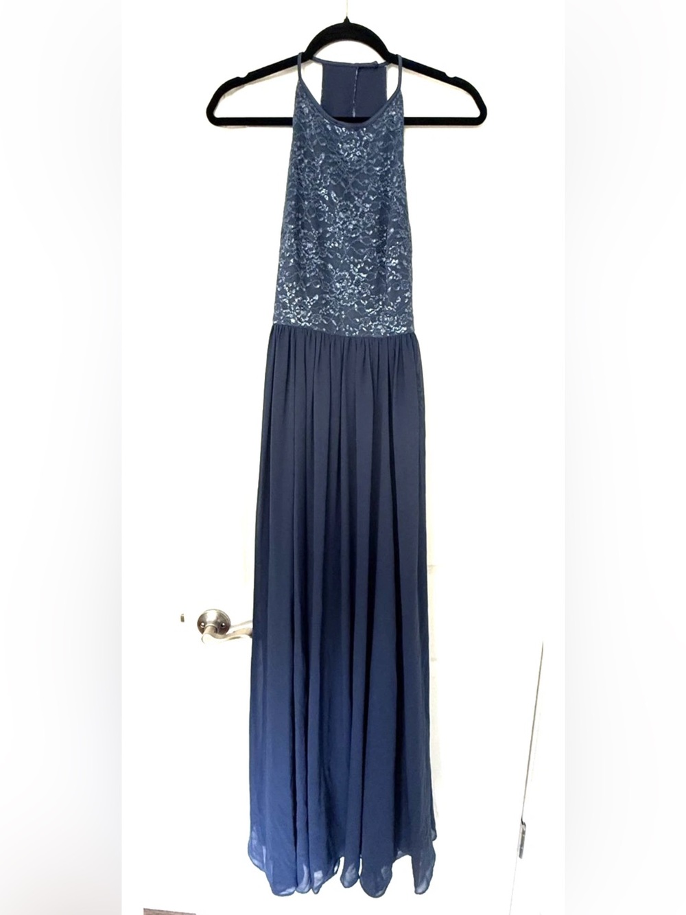 Vera Wang Navy Lace Bodice Maxi Gown